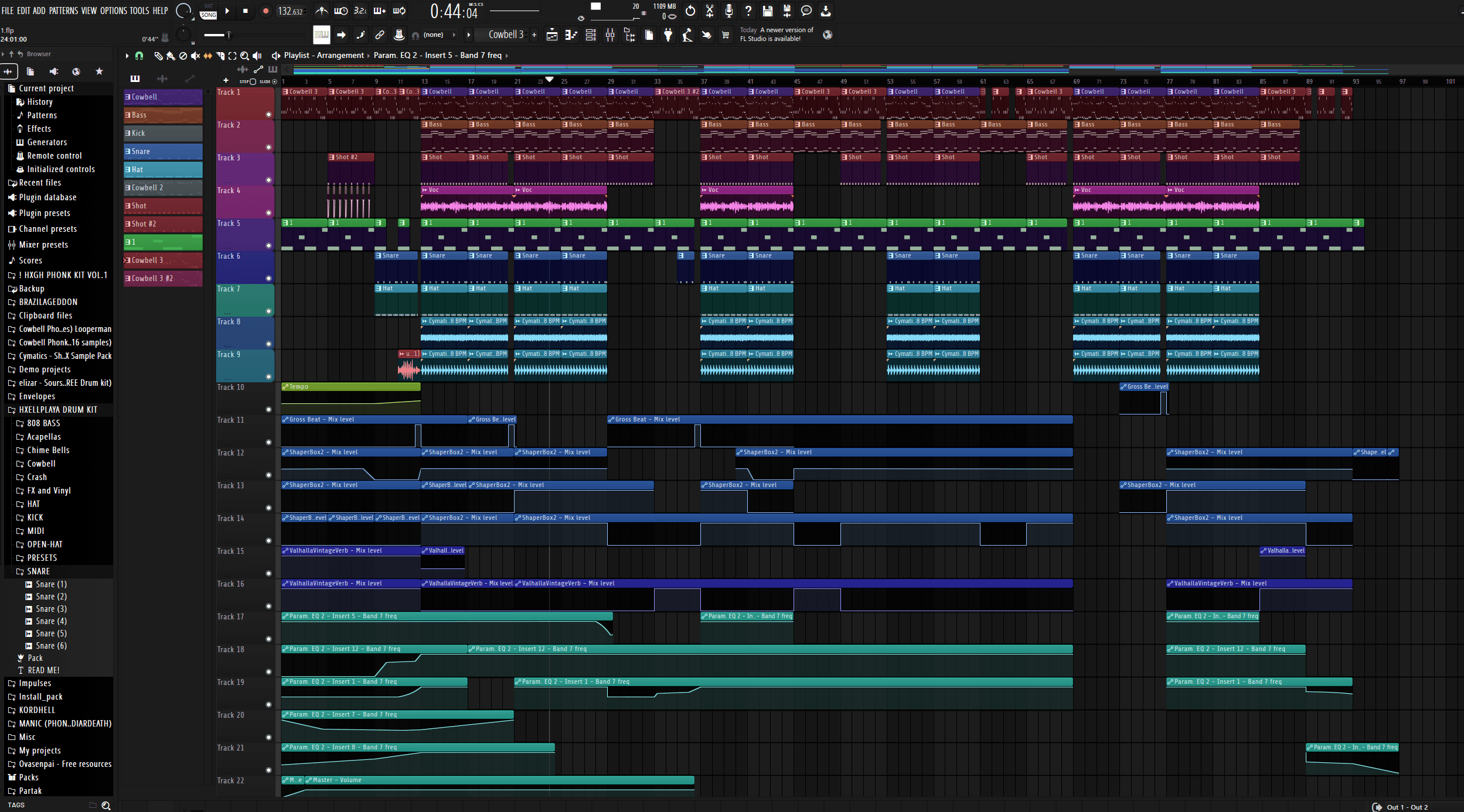 A developed Evelasting phonk project in FL Studio